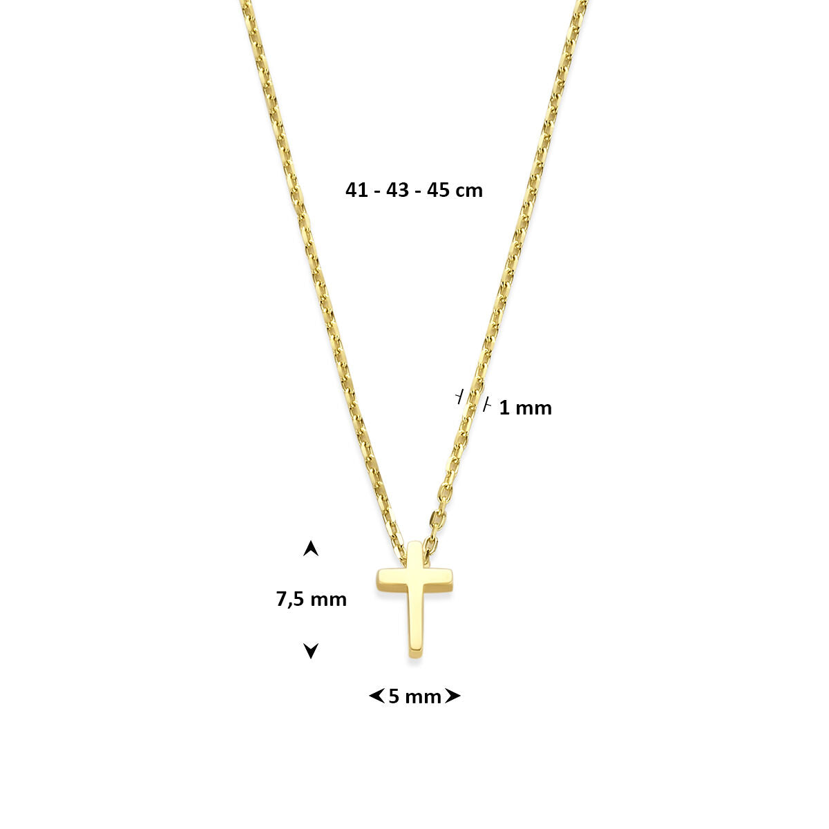 Fantasy Collection Collier kruis 41 - 43 - 45 cm 14K geelgoud