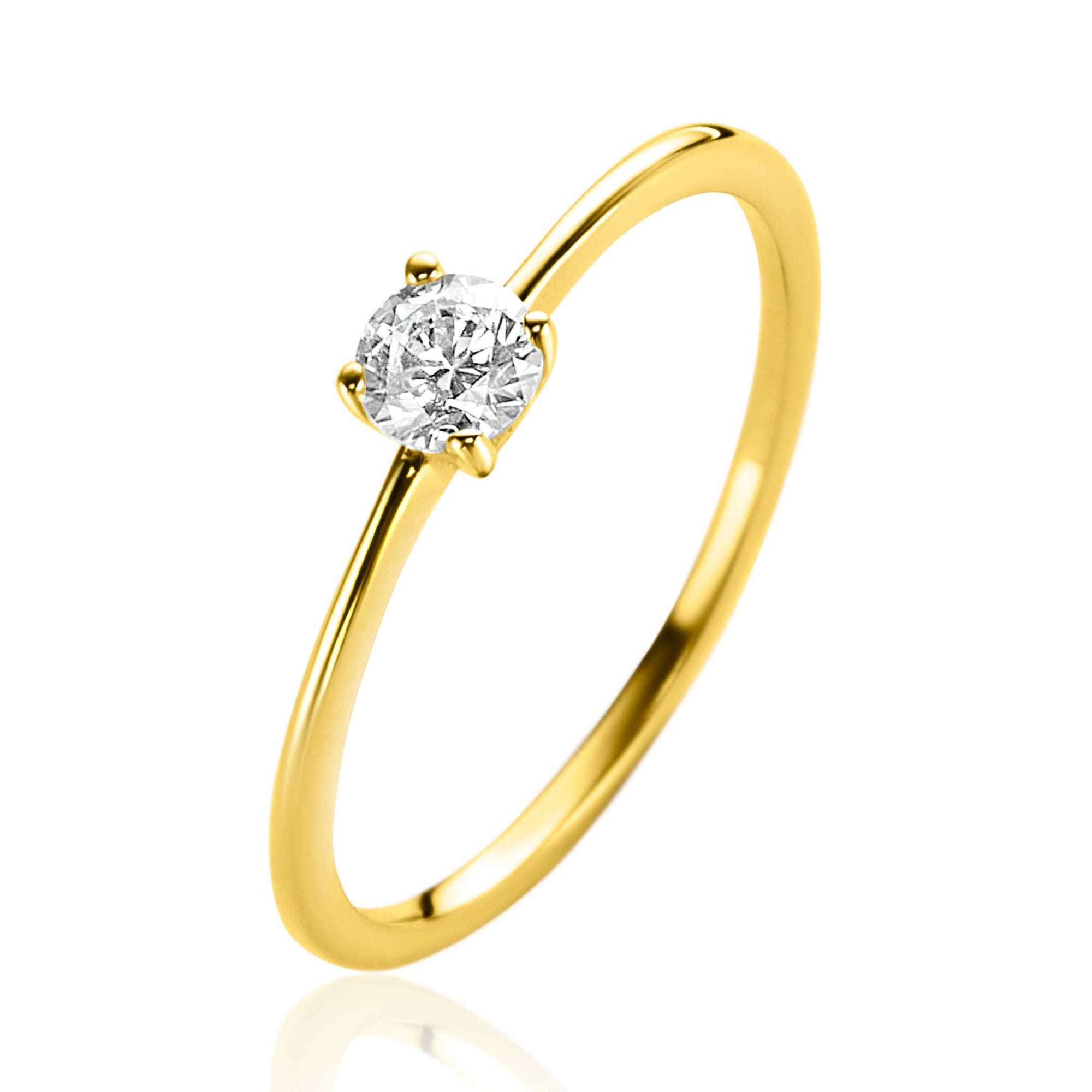 ZINZI Gold 14 krt gouden ring bezet met een ronde witte zirkonia in vierpootszetting (4mm) ZGR385 - PansiteNederland.nl