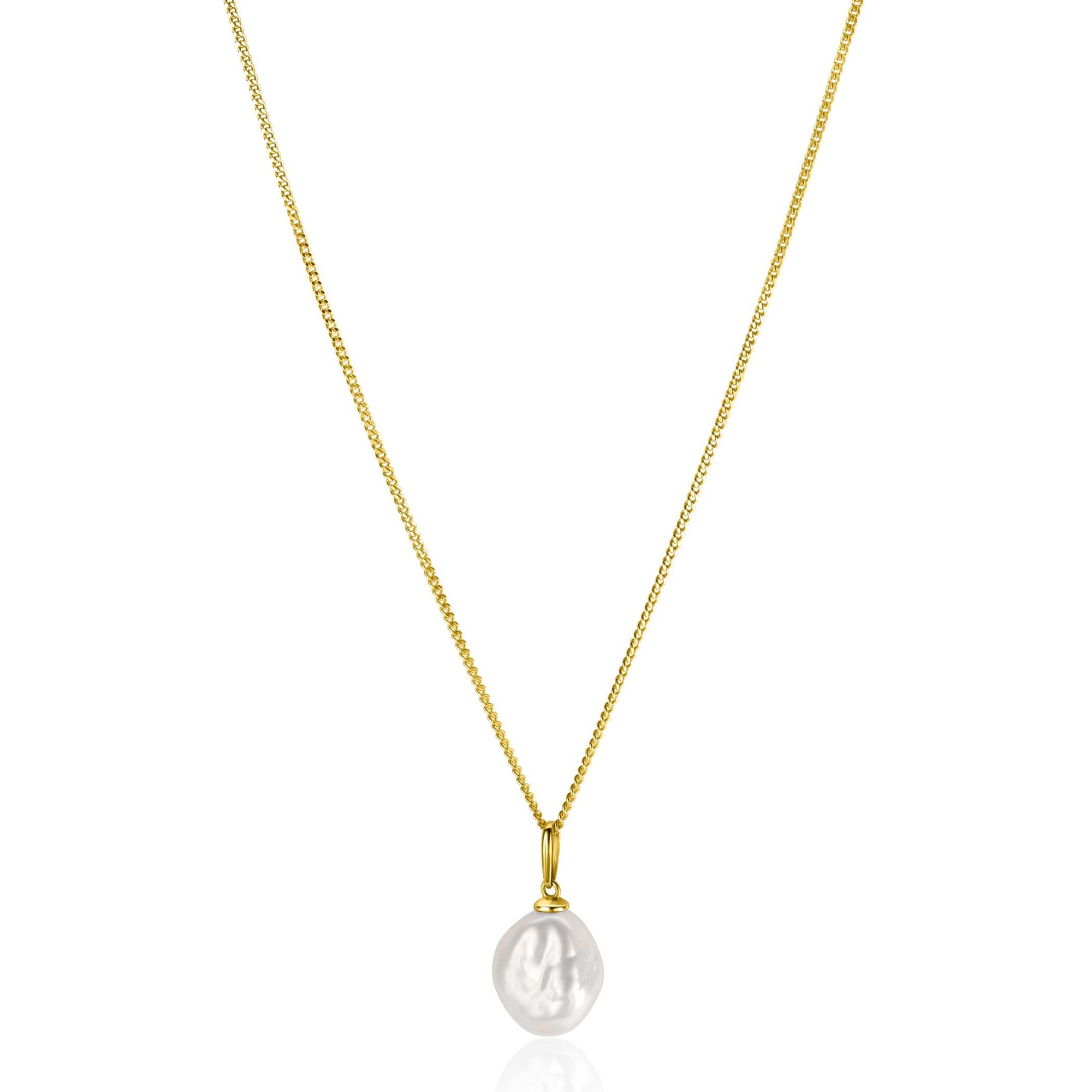 Zinzi Gold 14 krt gouden hanger met witte parel 10mm in natuurlijke vorm ZGH405 (zonder collier) - PansiteNederland.nl