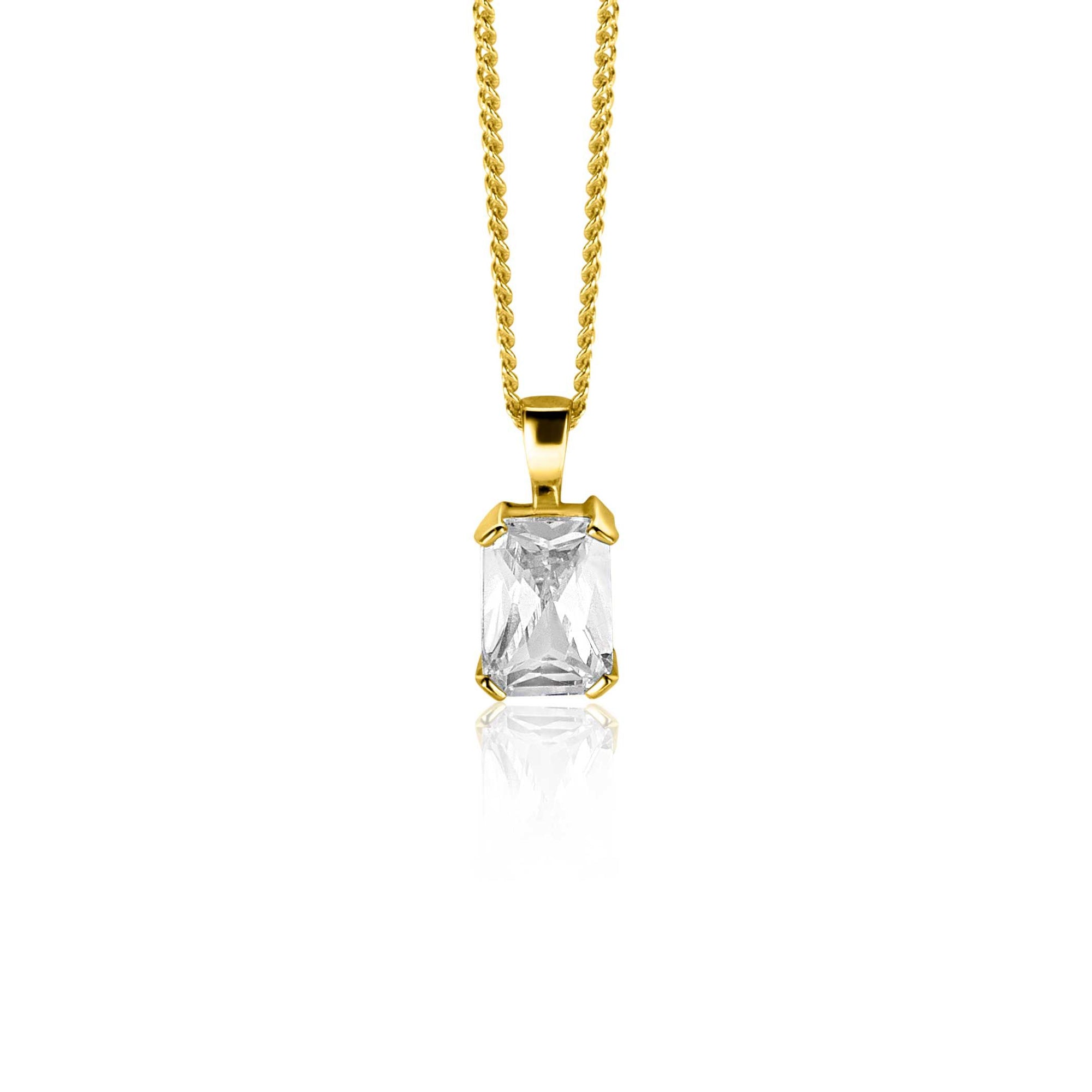 Zinzi Gold 14 krt gouden hanger met rechthoekige witte zirkonia in chatonzetting ZGH509 (zonder collier) - PansiteNederland.nl