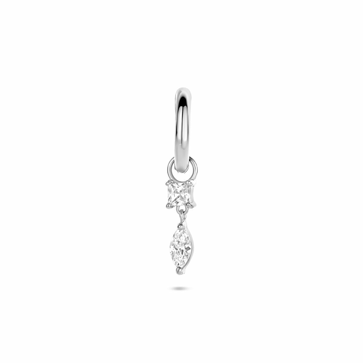 Zilveren gerhodineerde oorring zirkonia per stuk 16 mm - 1341014