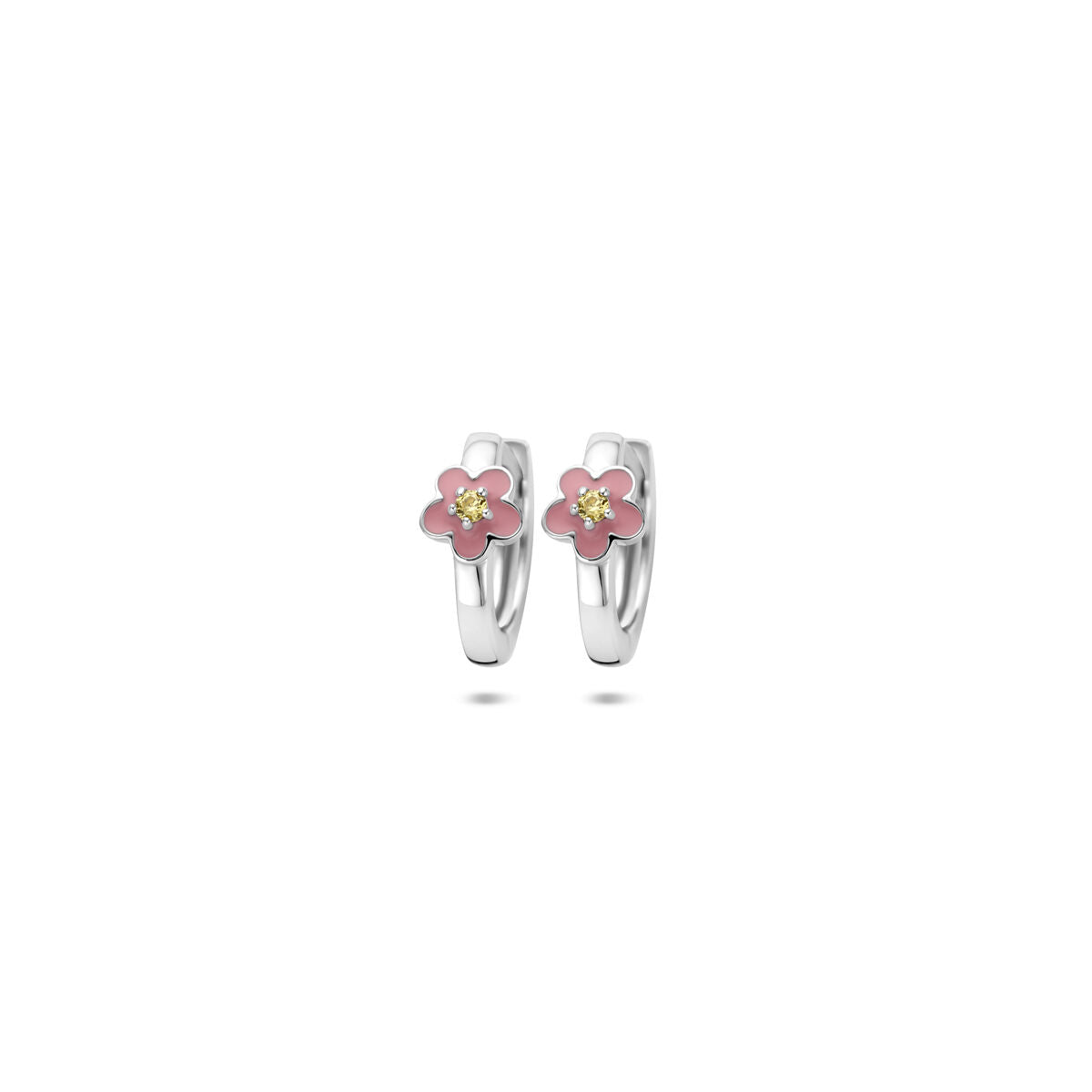 Zilveren gerhodineerde klapoorringen emaille bloem zirkonia 12 mm - 1341233