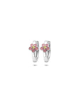 Zilveren gerhodineerde klapoorringen emaille bloem zirkonia 12 mm - 1341233