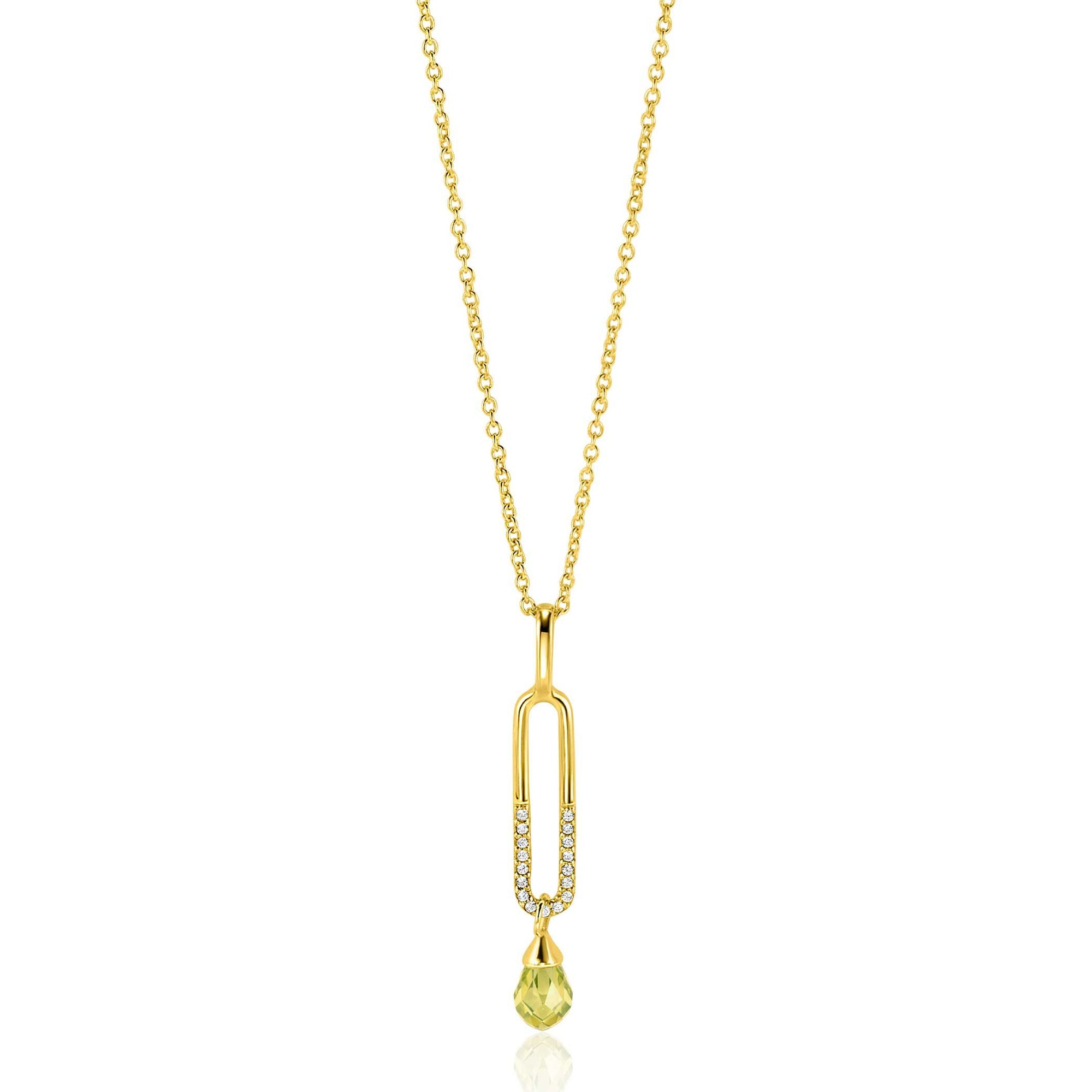 Zinzi gold plated zilveren hanger met trendy open ovale vorm en peervormige hanger groen peridot ZIH2430 (zonder collier) - PansiteNederland.nl