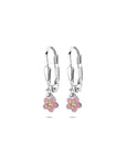 Zilveren gerhodineerde oorhangers emaille bloem brisur haak zirkonia 19 mm - 1341316