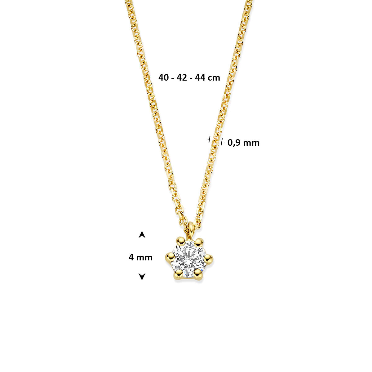 Fantasy Collection Collier lab grown diamant 0.15ct g vs 40 - 42 - 44 cm 14K geelgoud