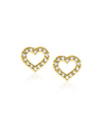 Zinzi Gold 14 krt gouden oorknoppen open hartje bezet met witte zirkonia's ZGO450