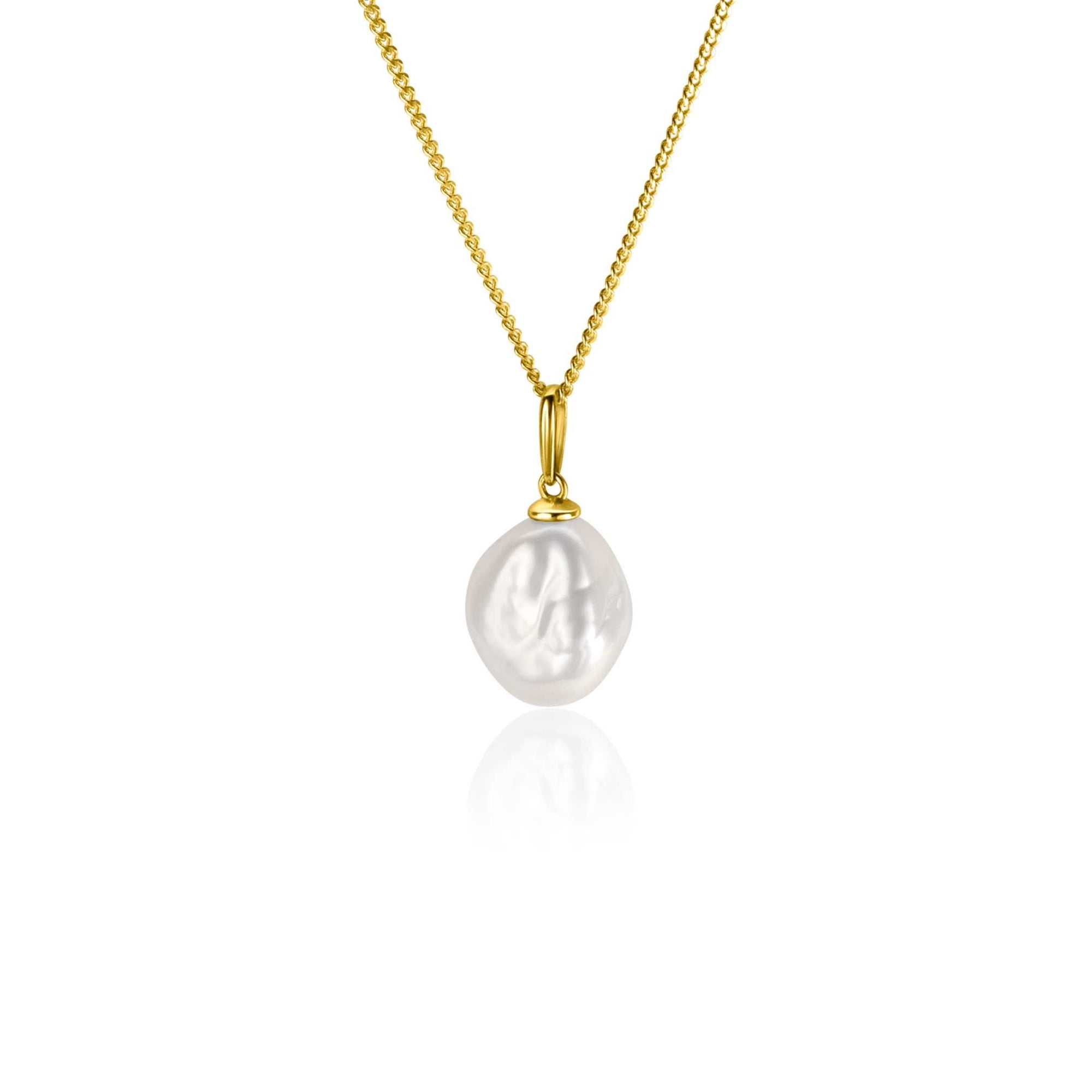 Zinzi Gold 14 krt gouden hanger met witte parel 10mm in natuurlijke vorm ZGH405 (zonder collier) - PansiteNederland.nl