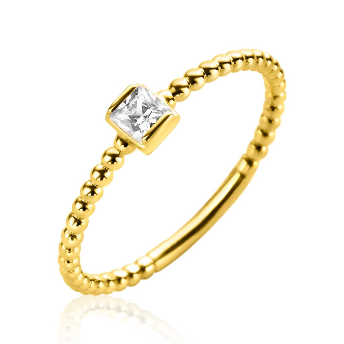 ZINZI Gold 14 krt gouden ring met bolletjes scheen en bezet met een ronde witte zirkonia in vierkante zetting van 3,5mm ZGR310 - PansiteNederland.nl