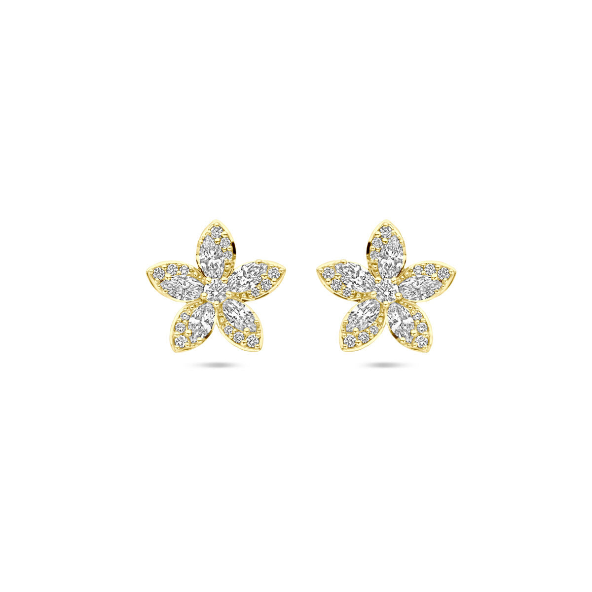 14K geelgouden oorknoppen bloem diamant 0.84ct 2x 0.42ct h si 11 mm - 4033490