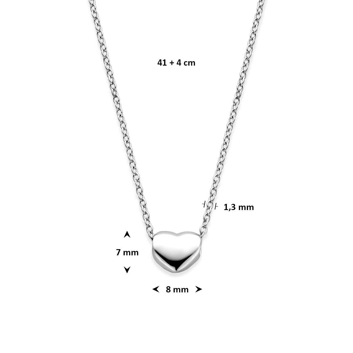 Fantasy Collection Collier hartje 41 + 4 cm zilver