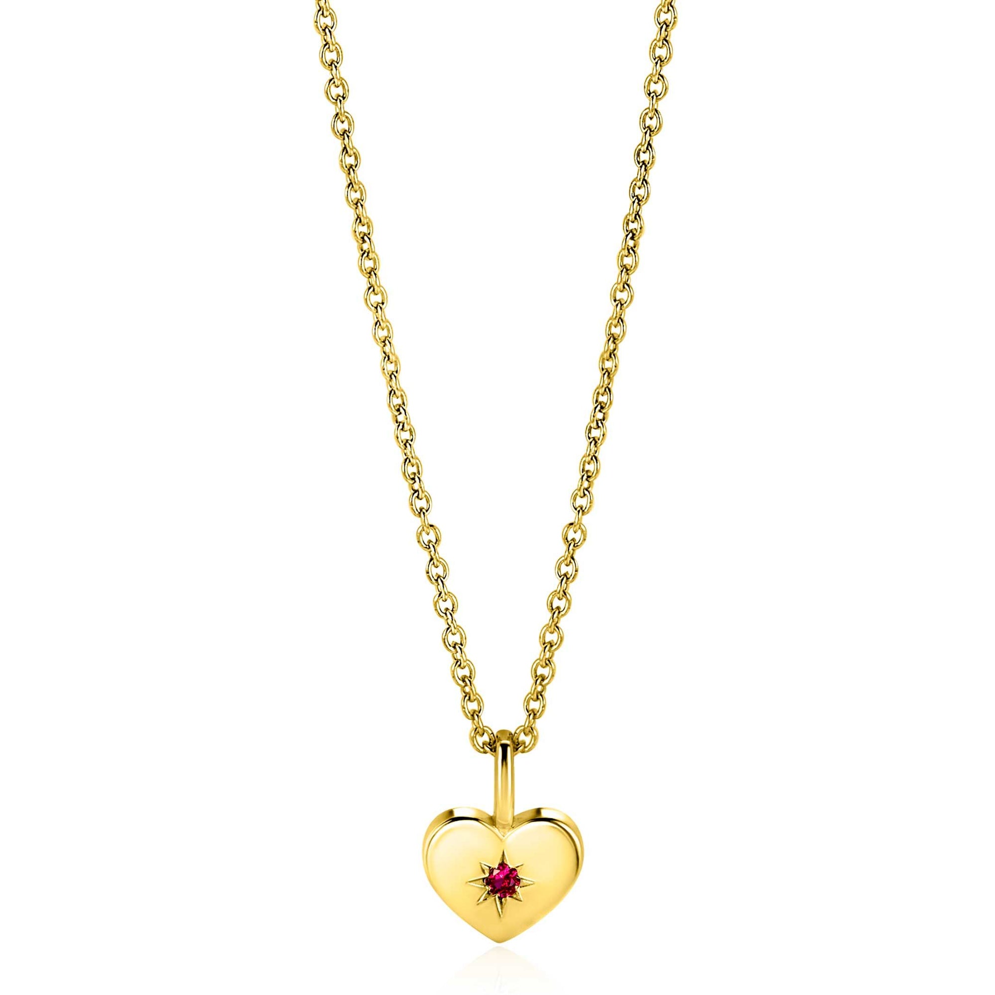 Zinzi JULI hanger 12mm gold plated hart geboortesteen rood robijn zirkonia  ZIHY-JUL (zonder collier) - PansiteNederland.nl