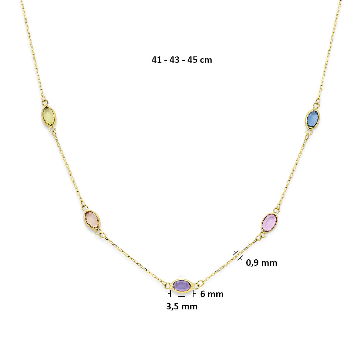 Fantasy Collection Collier synthetische stenen 41 - 43 - 45 cm 14K geelgoud