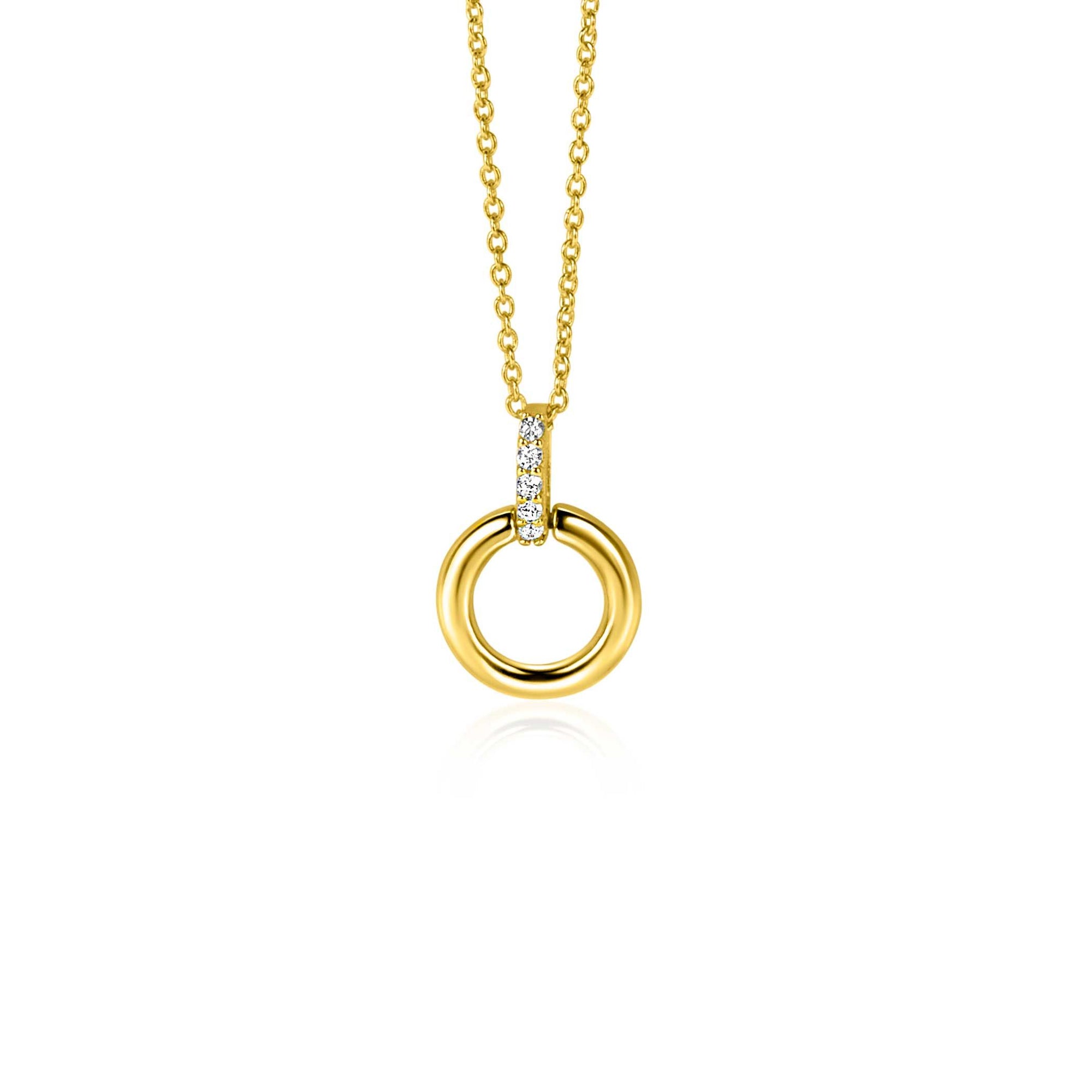 Zinzi Gold 14 krt gouden ronde hanger met luxe opvallend hangoog, bezet met witte zirkonia's ZGH512 (zonder collier) - PansiteNederland.nl