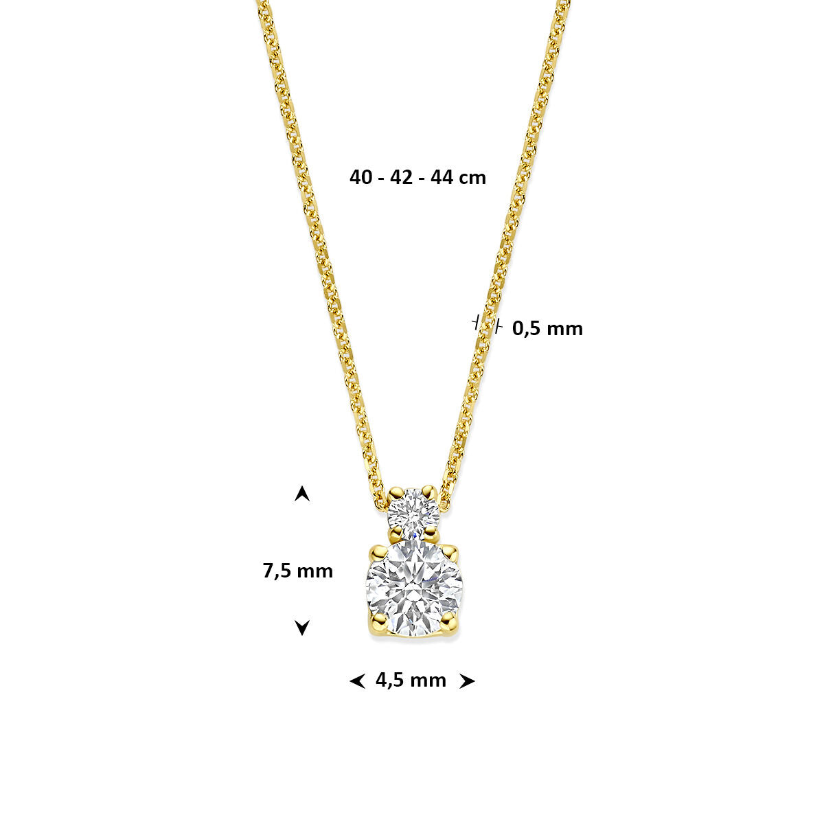 Fantasy Collection Collier lab grown diamant 0.45ct g vs 40 - 42 - 44 cm 14K geelgoud