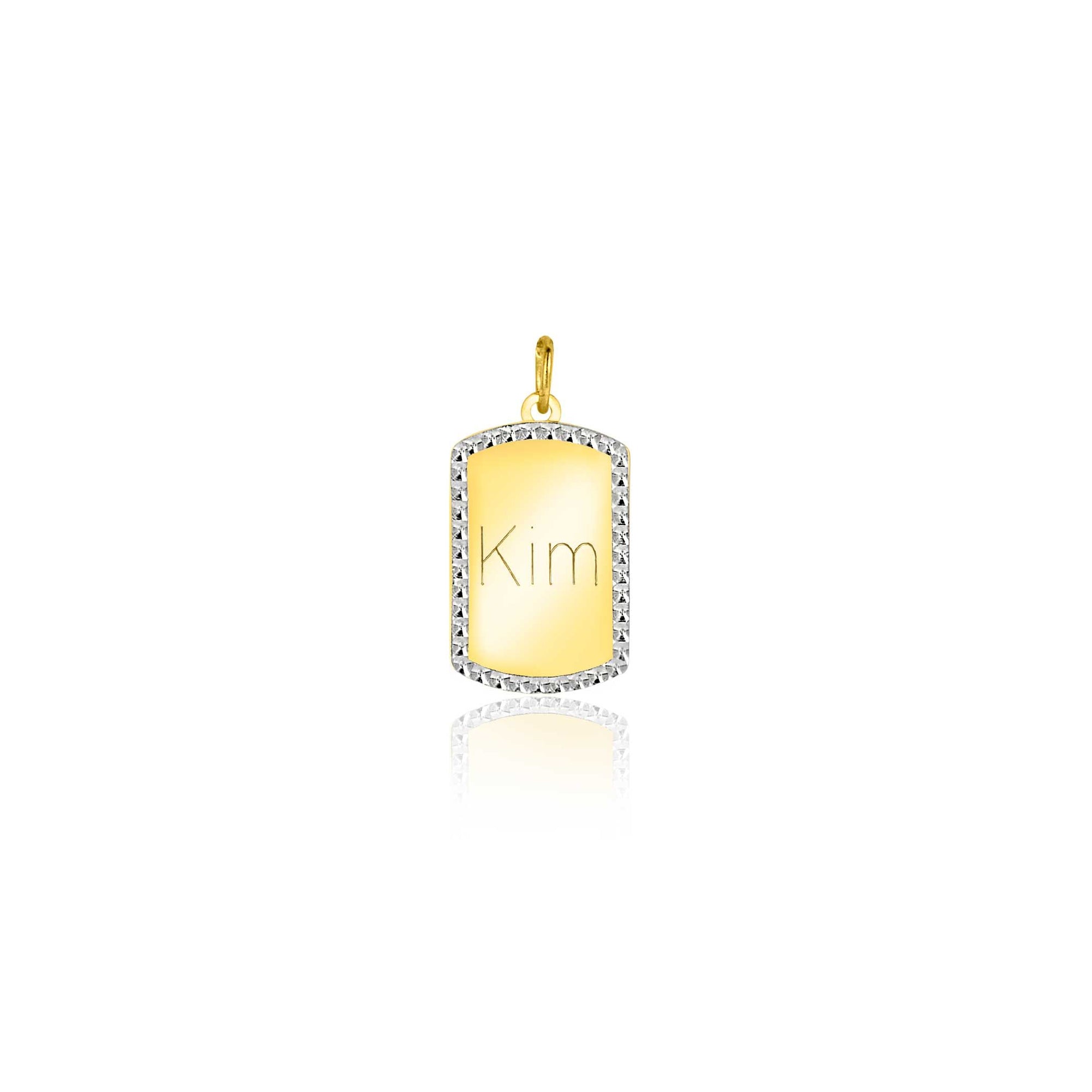Zinzi Gold 14 krt gouden graveerplaat in rechthoeksvorm van 14 x 9mm en met chique witgouden parelrand ZGH365-14 (zonder collier) - PansiteNederland.nl