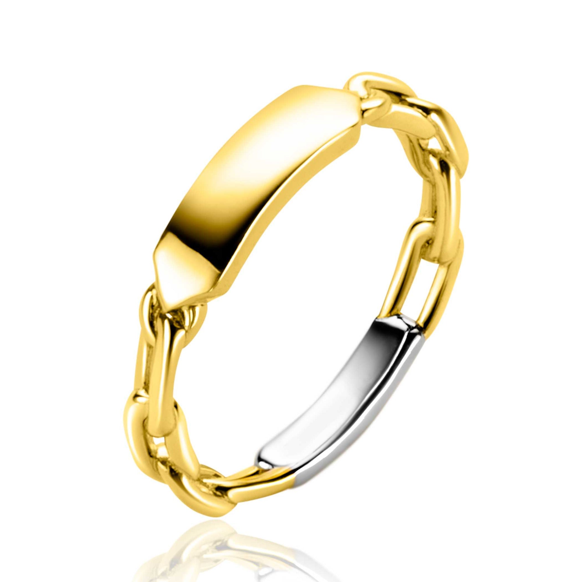 ZINZI gold plated zilveren ring met paperclip schakels en rechthoekig glanzend plaatje ZIR2530G - PansiteNederland.nl