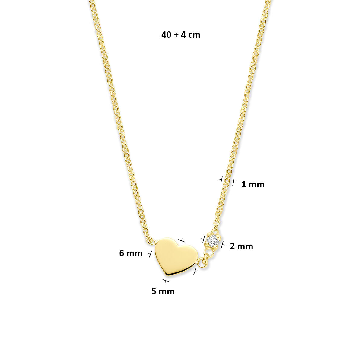 Fantasy Collection Collier hartje diamant 0.02ct h si 40 + 4 cm 14K geelgoud