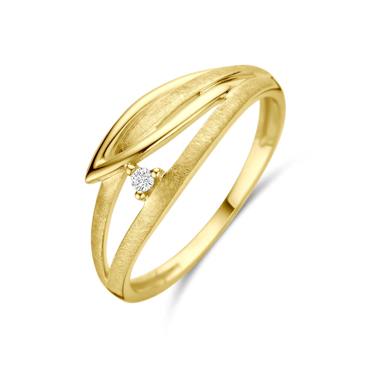 Fantasy Collection Ring poli/mat diamant 0.02ct h si 14K geelgoud