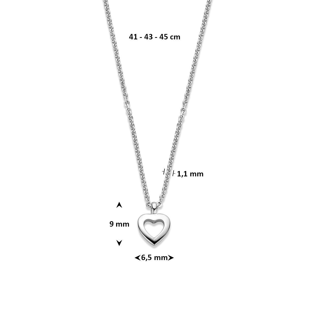 Fantasy Collection Collier hartje 41 - 43 - 45 cm zilver