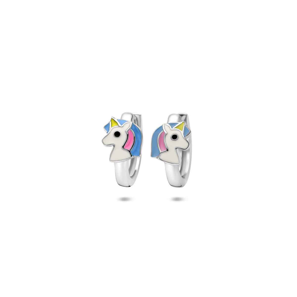 Zilveren gerhodineerde klapoorringen emaille eenhoorn 13 mm - 1341234