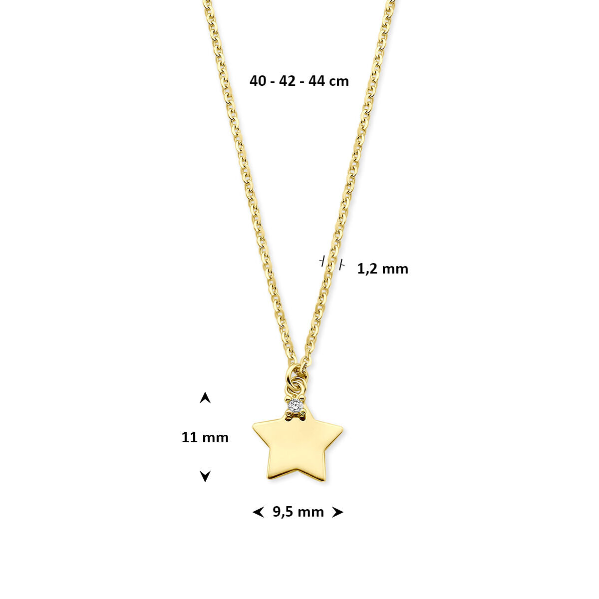 Fantasy Collection Collier ster zirkonia 40 - 42 - 44 cm 14K geelgoud