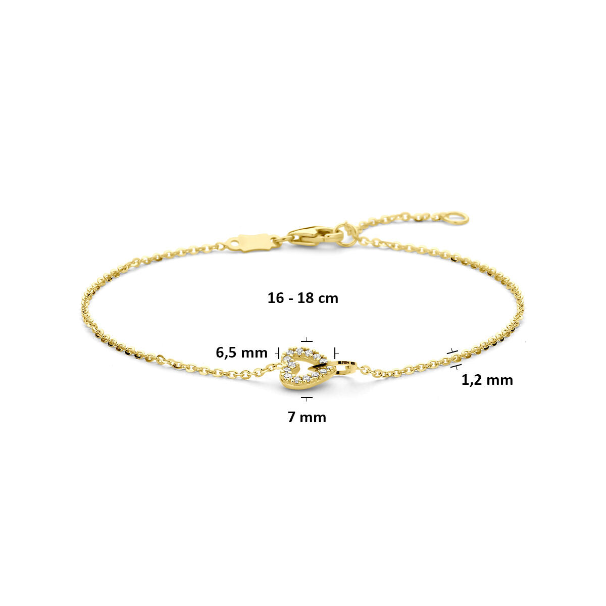 Fantasy Collection Armband hartje zirkonia 16 - 18 cm 14K geelgoud
