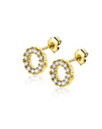 Zinzi Gold 14 krt gouden oorknoppen open rondje bezet met witte zirkonia's ZGO456