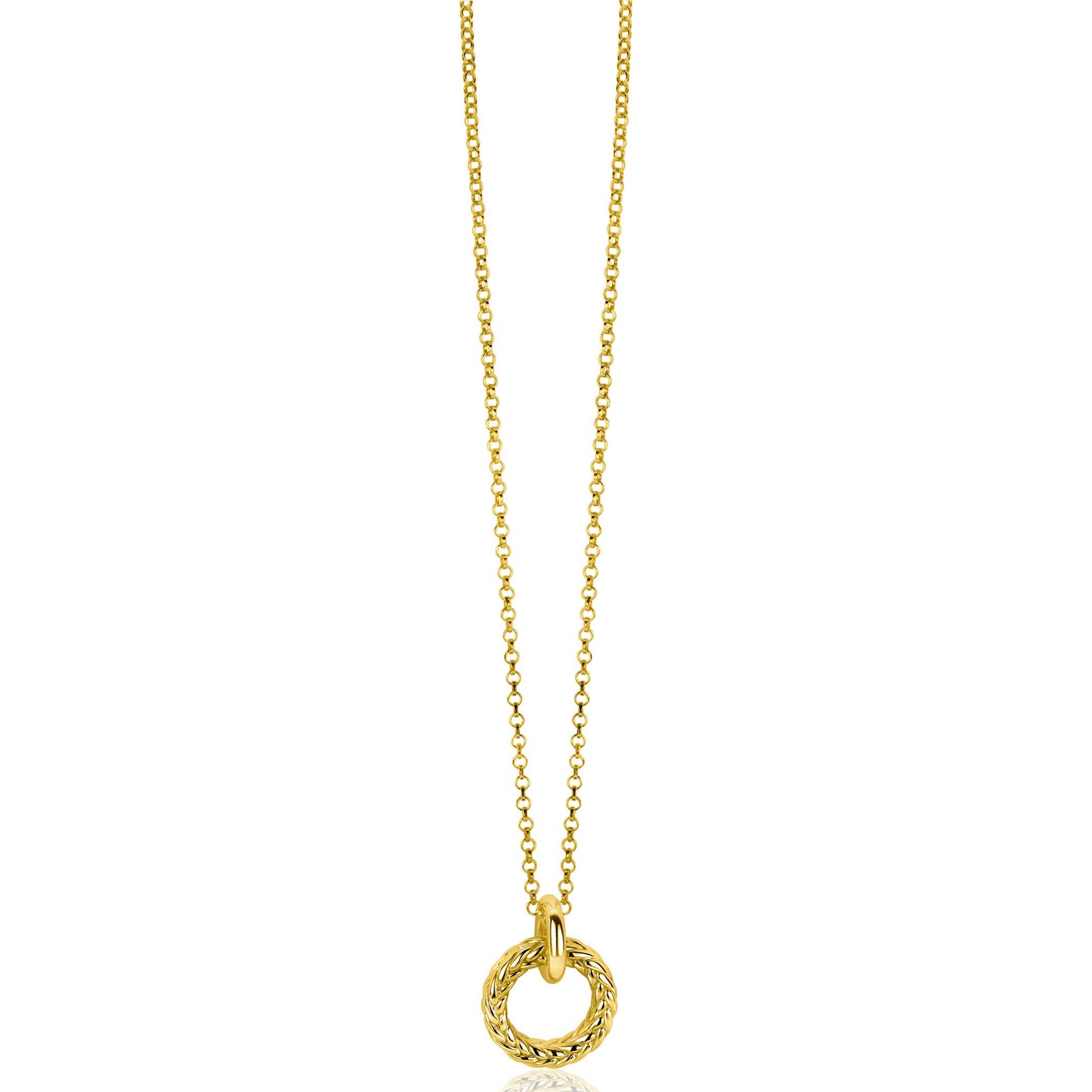 Zinzi zilveren hanger extra 14K geel verguld rond met touweffect 19mm ZIH2246G (zonder collier) - PansiteNederland.nl