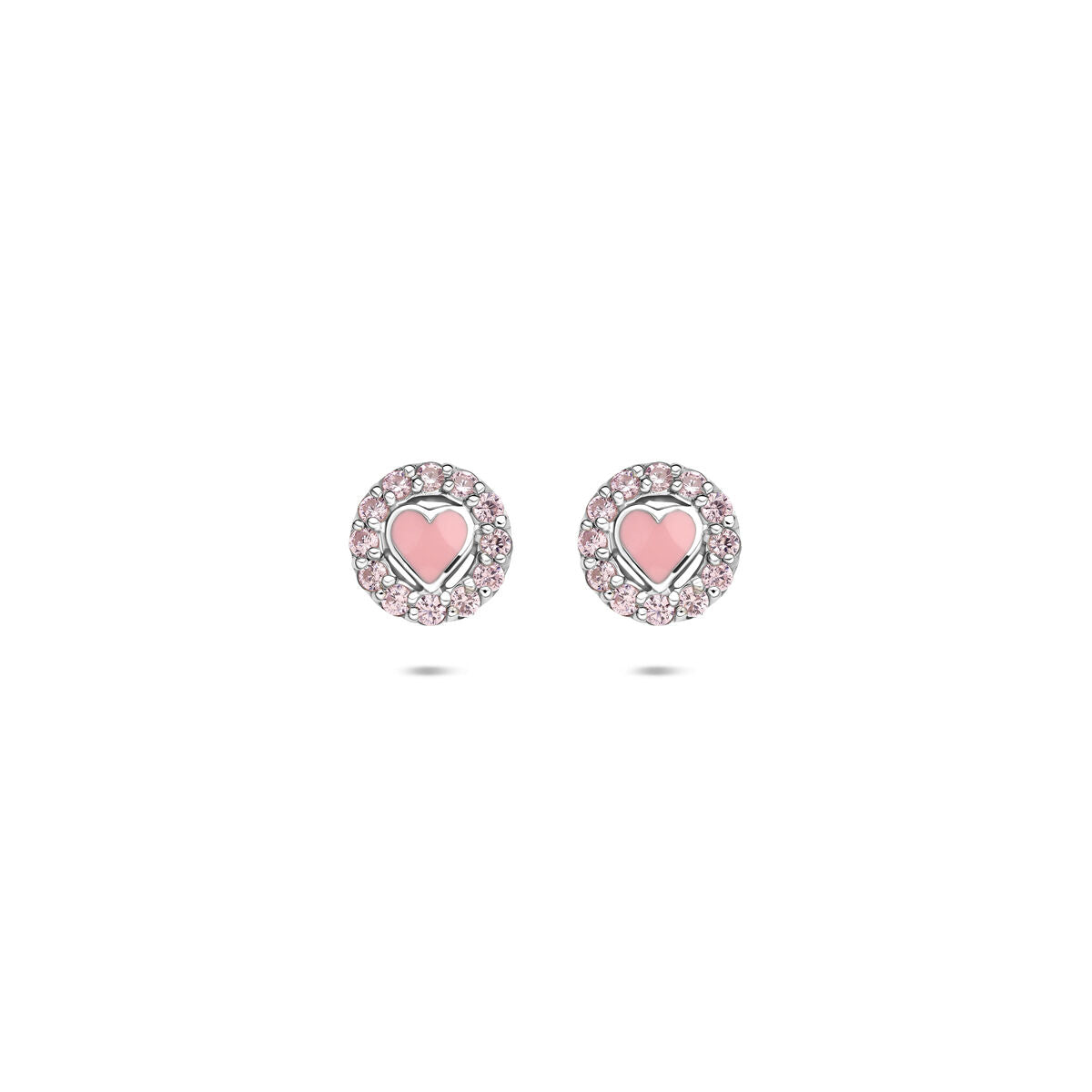 Zilveren gerhodineerde oorknoppen emaille hart zirkonia 7 mm - 1341275