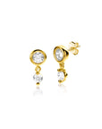 Zinzi Gold 14 krt gouden ronde oorstekers met bungelend een kleinere witte zirkonia ZGO371
