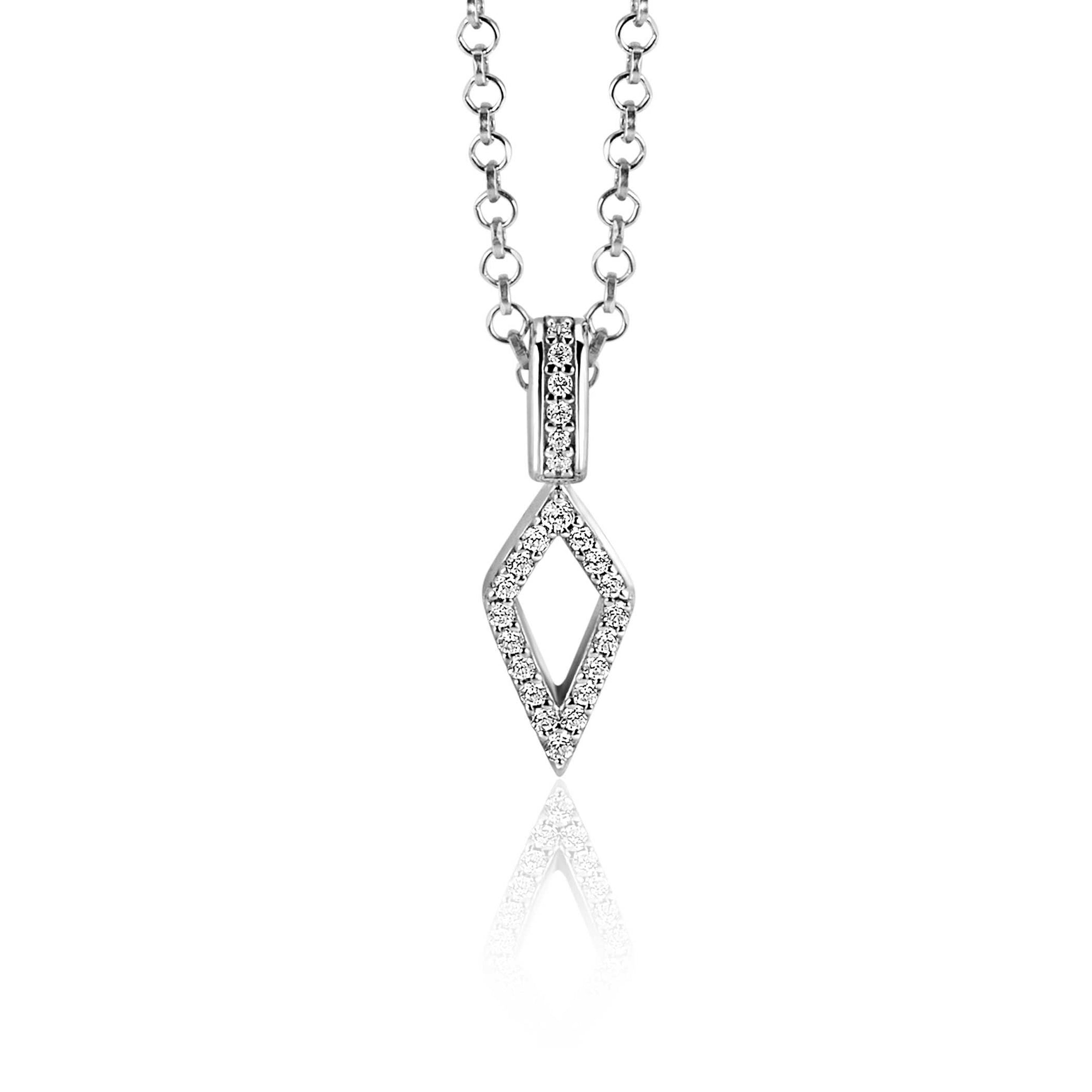 Zinzi zilveren hanger vliegervorm bezet met witte zirkonia's en luxe hangoog 20mm ZIH2497 (zonder collier) - PansiteNederland.nl