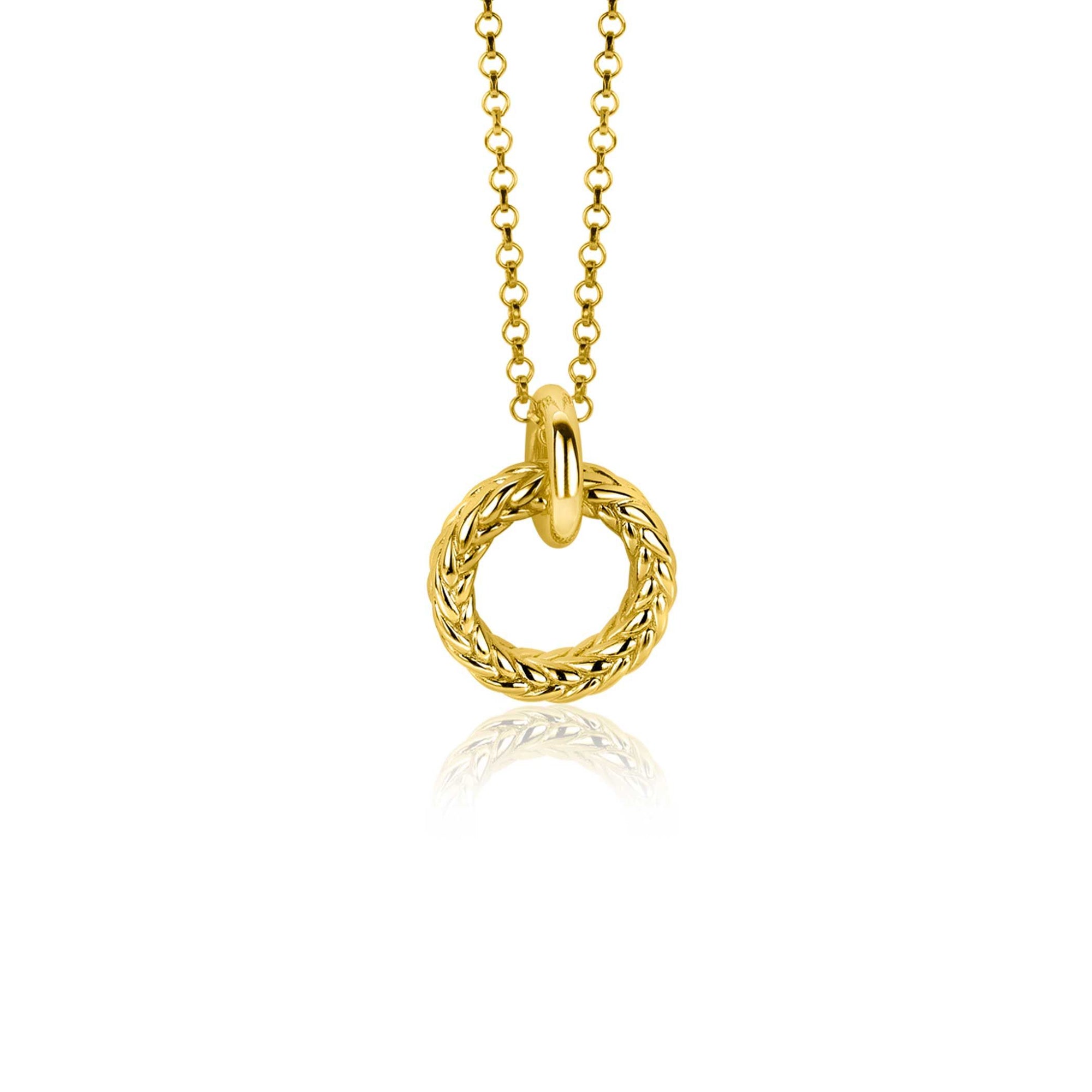Zinzi zilveren hanger extra 14K geel verguld rond met touweffect 19mm ZIH2246G (zonder collier) - PansiteNederland.nl