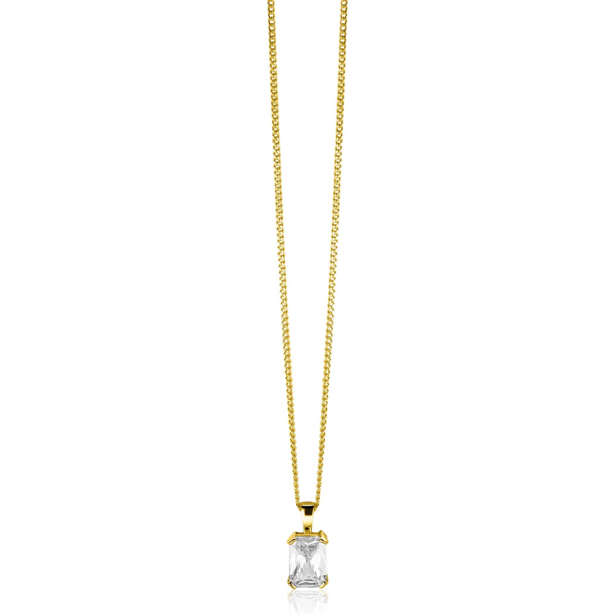 Zinzi Gold 14 krt gouden hanger met rechthoekige witte zirkonia in chatonzetting ZGH509 (zonder collier) - PansiteNederland.nl