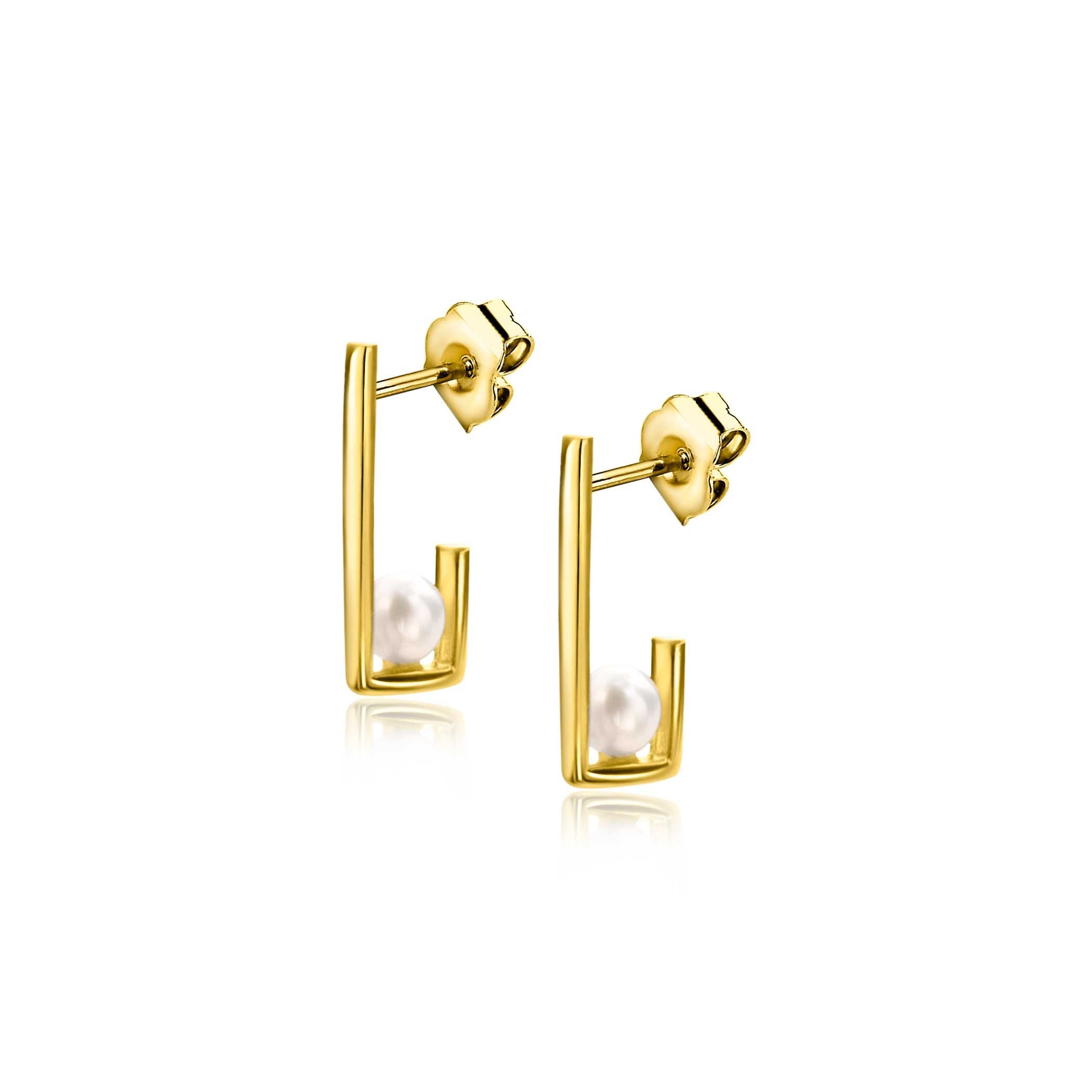 ZINZI 14K Gouden Oorknoppen met Witte Parel ZGO416 oorbellen