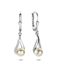 Zilveren gerhodineerde oorhangers parel zirkonia brisur haak 30 mm - 1341849