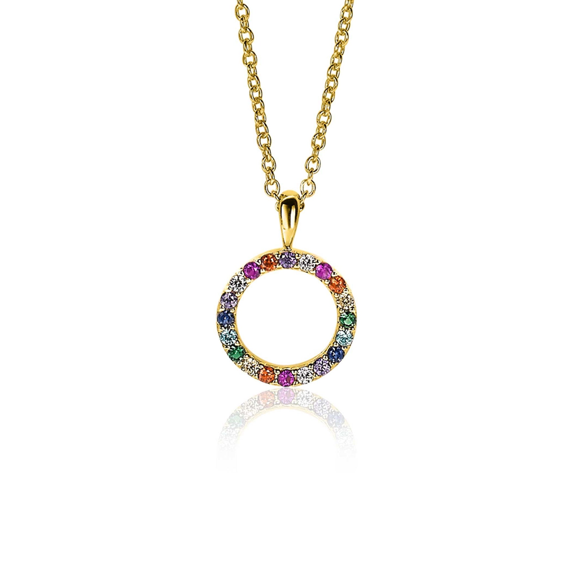 Zinzi zilveren hanger 14K geel verguld 12mm bezet regenboog ZIH2170 (zonder collier) - PansiteNederland.nl
