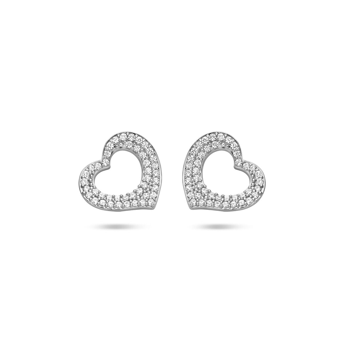 Zilveren gerhodineerde oorknoppen hartje zirkonia 10 mm - 1340982