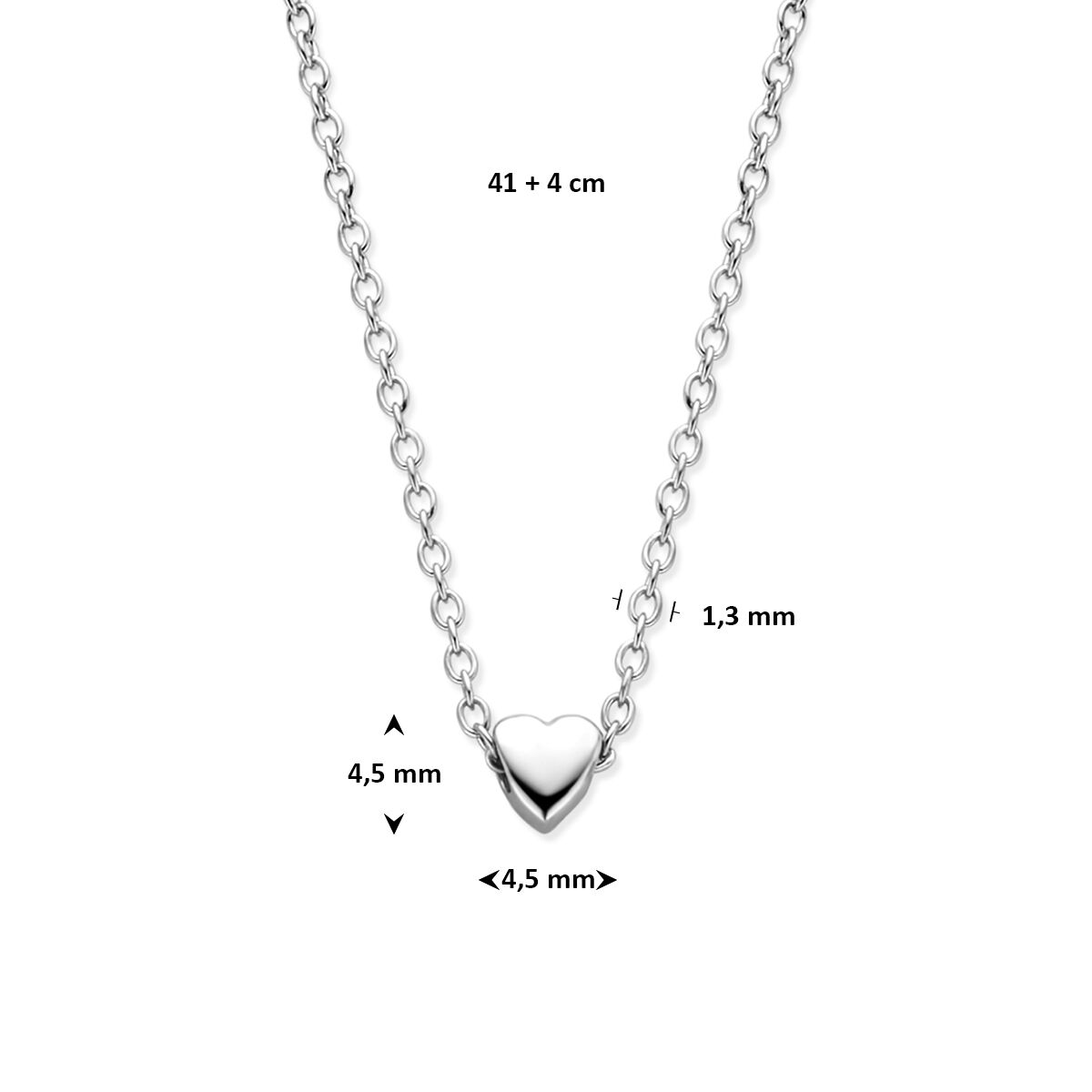 Fantasy Collection Collier hartje 41 + 4 cm zilver