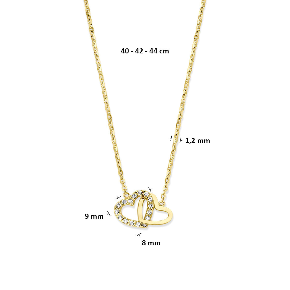 Fantasy Collection Collier hartje zirkonia 40 - 42 - 44 cm 14K geelgoud
