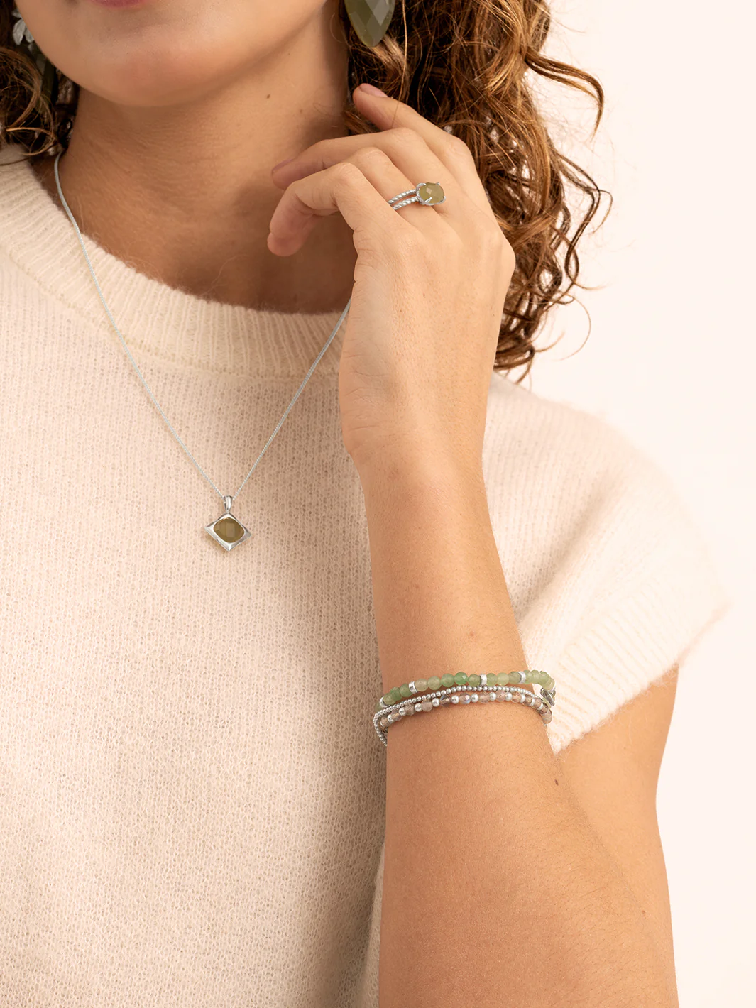 Sparkling Jewels Hanger | Lime Jade Cushion Cut Amulet - Silver SP32-G64 - PansiteNederland.nl