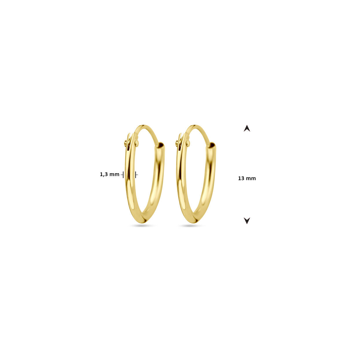 14K Geelgoud Oorringen 1,3 MM Ronde Buis 4001250 - PansiteNederland.nl