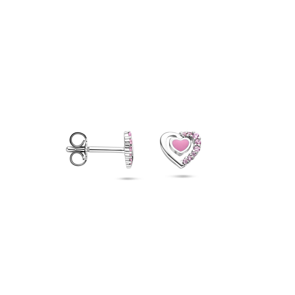 Zilveren gerhodineerde oorknoppen hartjes zirkonia 6 mm - 1341651
