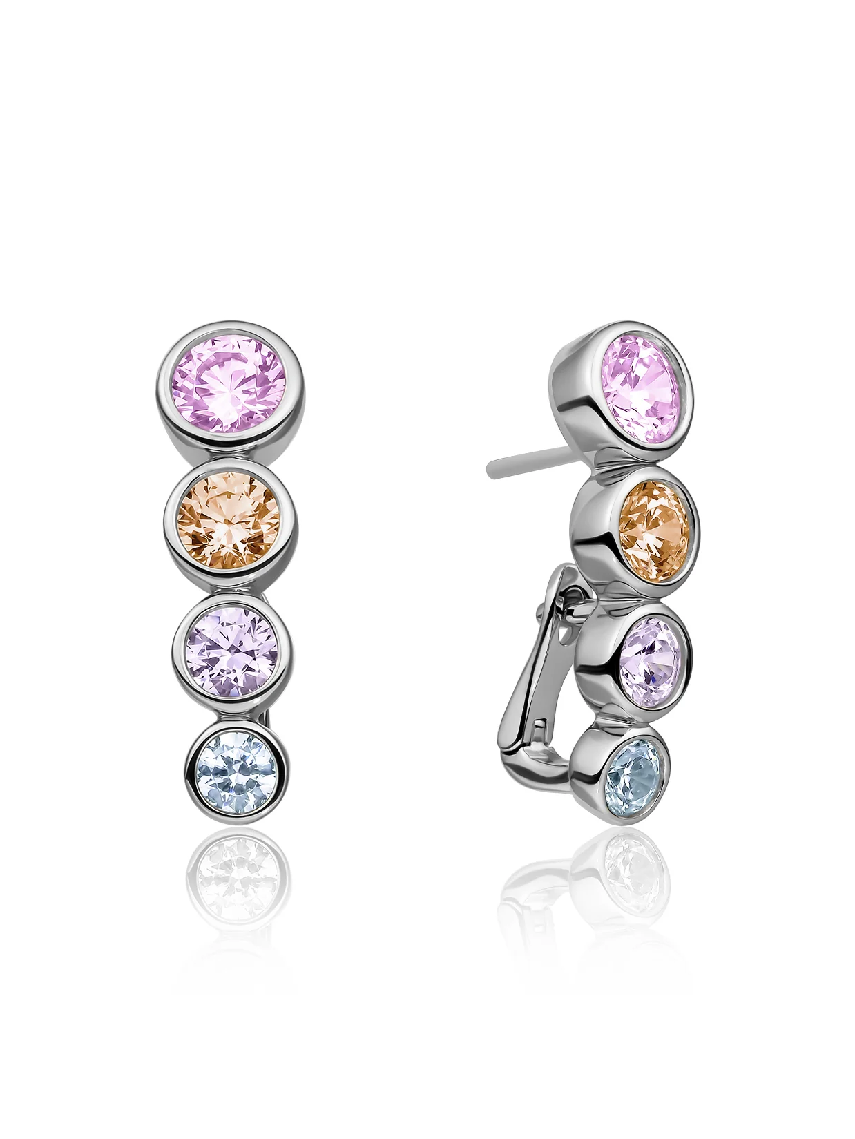 Sparkling Jewels Oorbellen | Tube Push Back Sparkling Jewels Oorbellen Silver - Multi CZ EAS36-MULTI - PansiteNederland.nl
