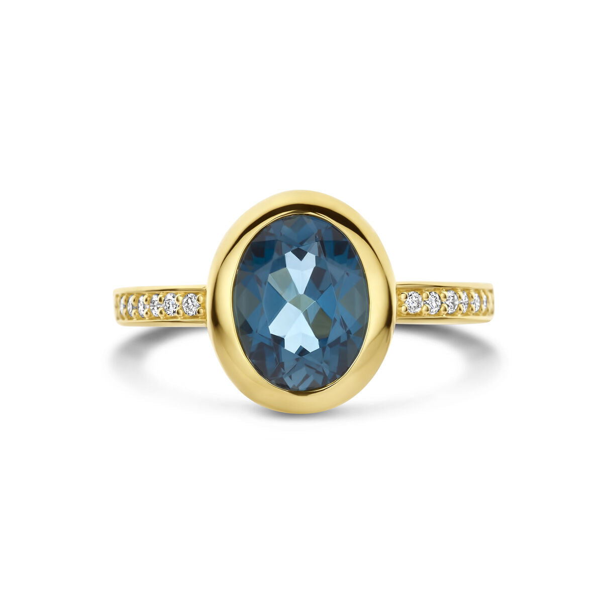 Fantasy Collection Ring london blue topaas diamant 0.07ct h si 14K geelgoud