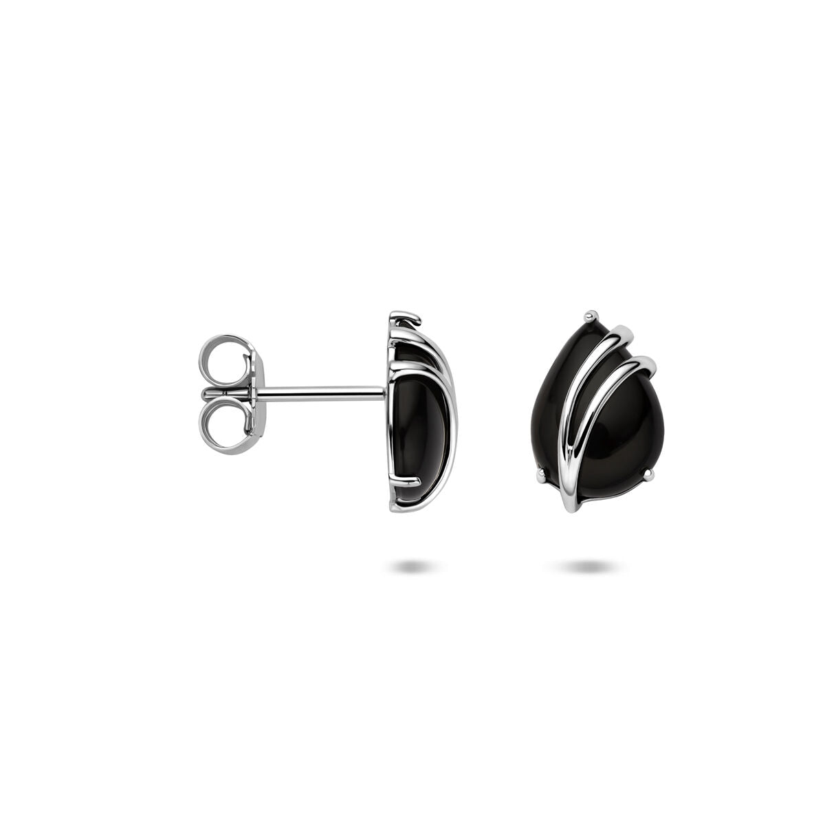 Zilveren gerhodineerde oorknoppen druppel onyx 11 mm - 1341304