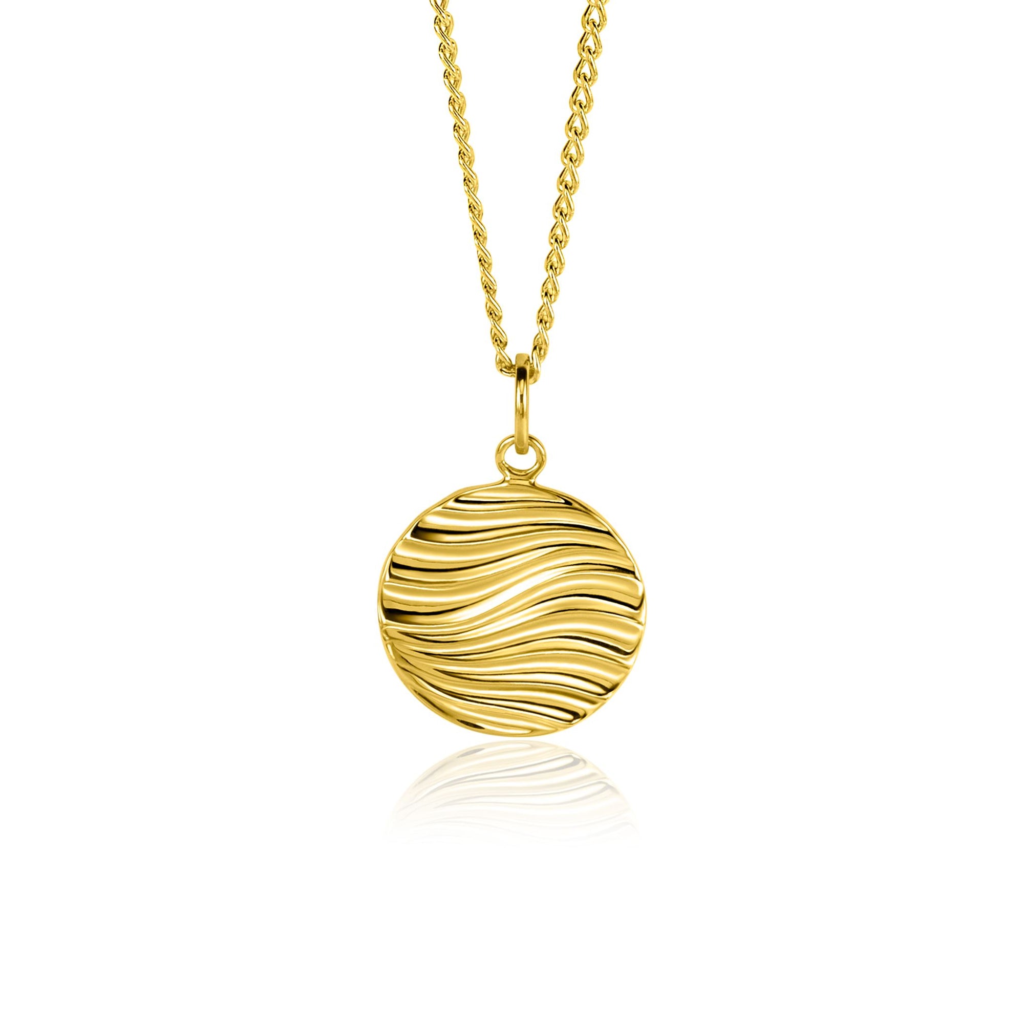 Zinzi gold plated zilveren hanger rond met sierlijke golven als bewerking ZIH2450 (zonder collier) - PansiteNederland.nl