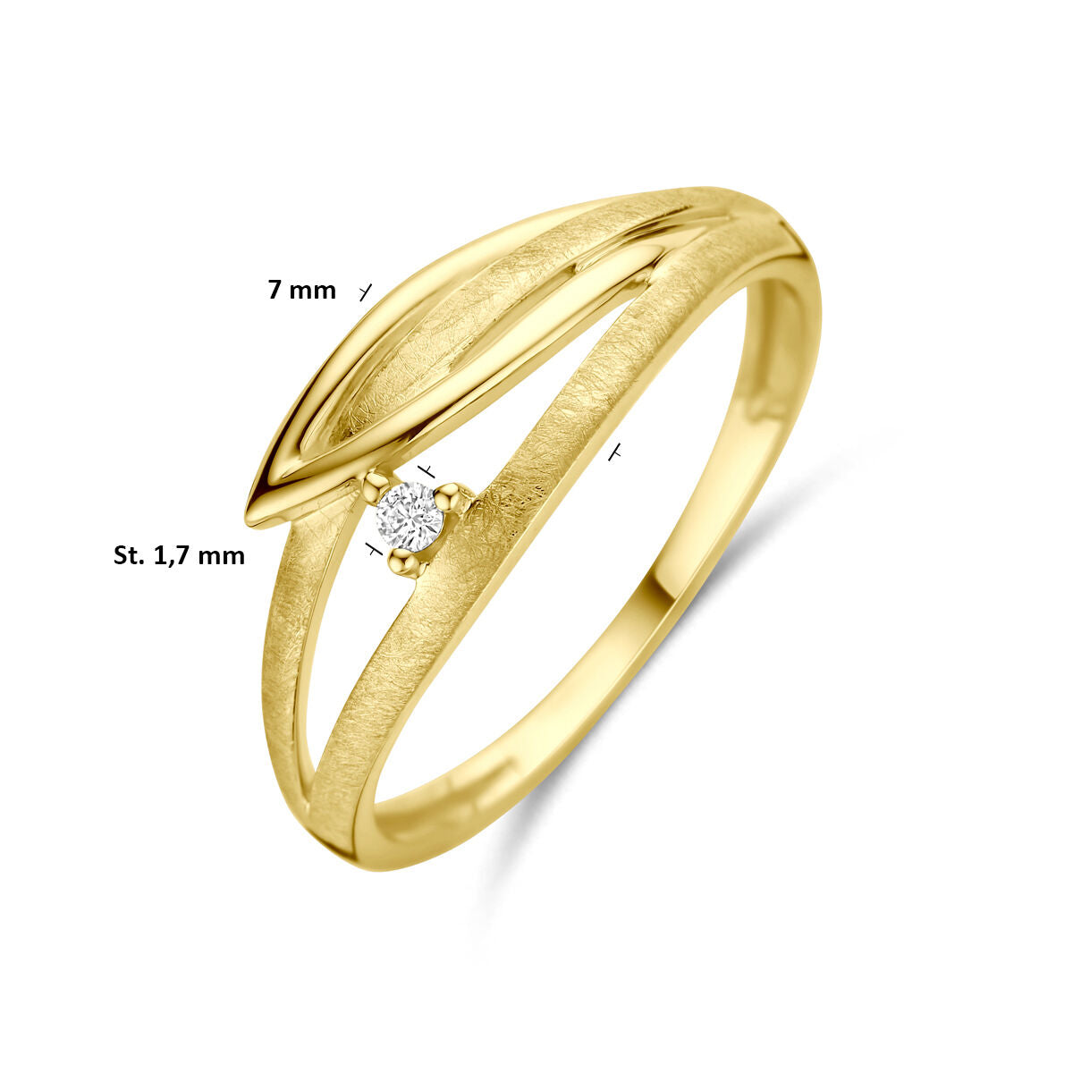 Fantasy Collection Ring poli/mat diamant 0.02ct h si 14K geelgoud