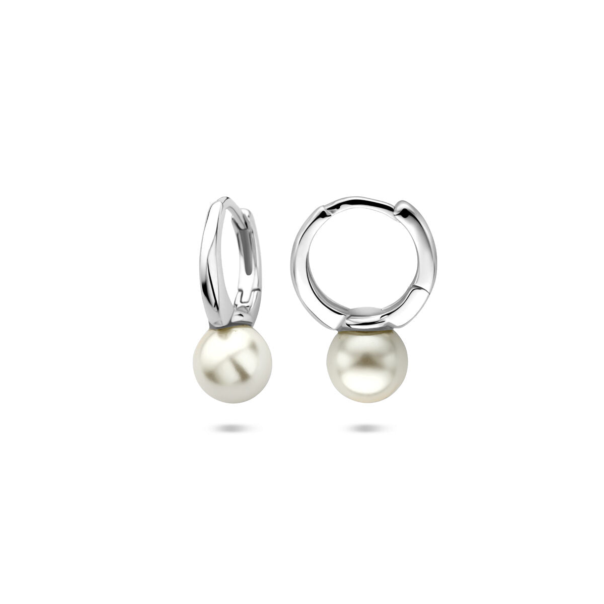 Zilveren gerhodineerde klapoorringen parel 15 mm - 1341127