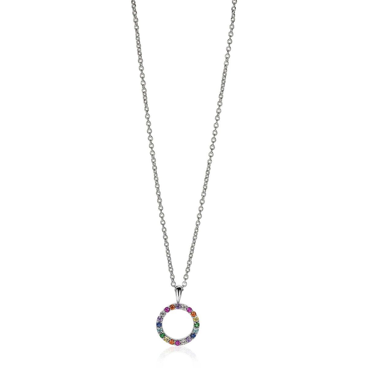 Zinzi zilveren hanger 12mm bezet met regenboog kleurstenen ZIH2170Z (zonder collier) - PansiteNederland.nl